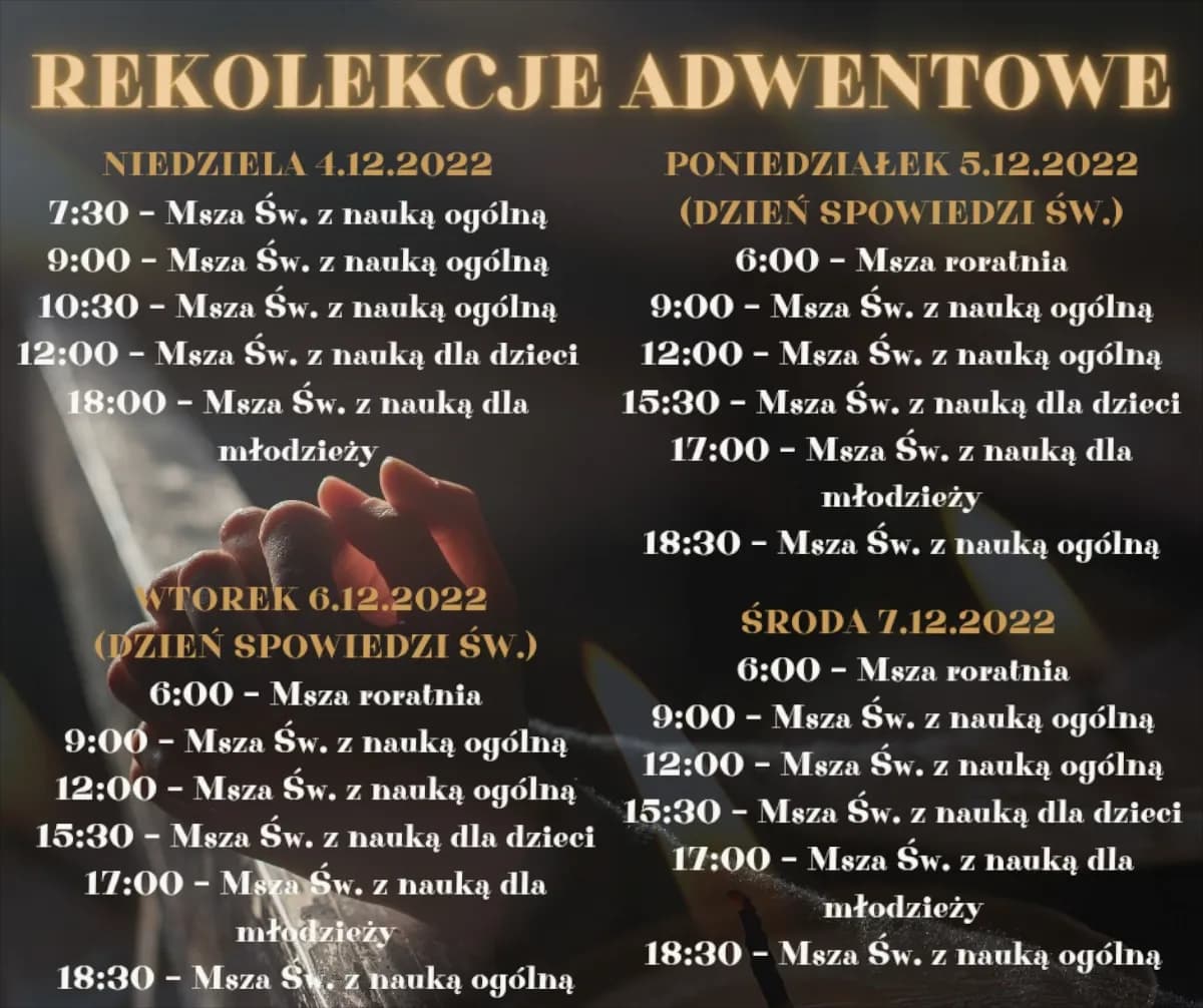 Kiedy są rekolekcje adwentowe? Daty i harmonogram w parafiach